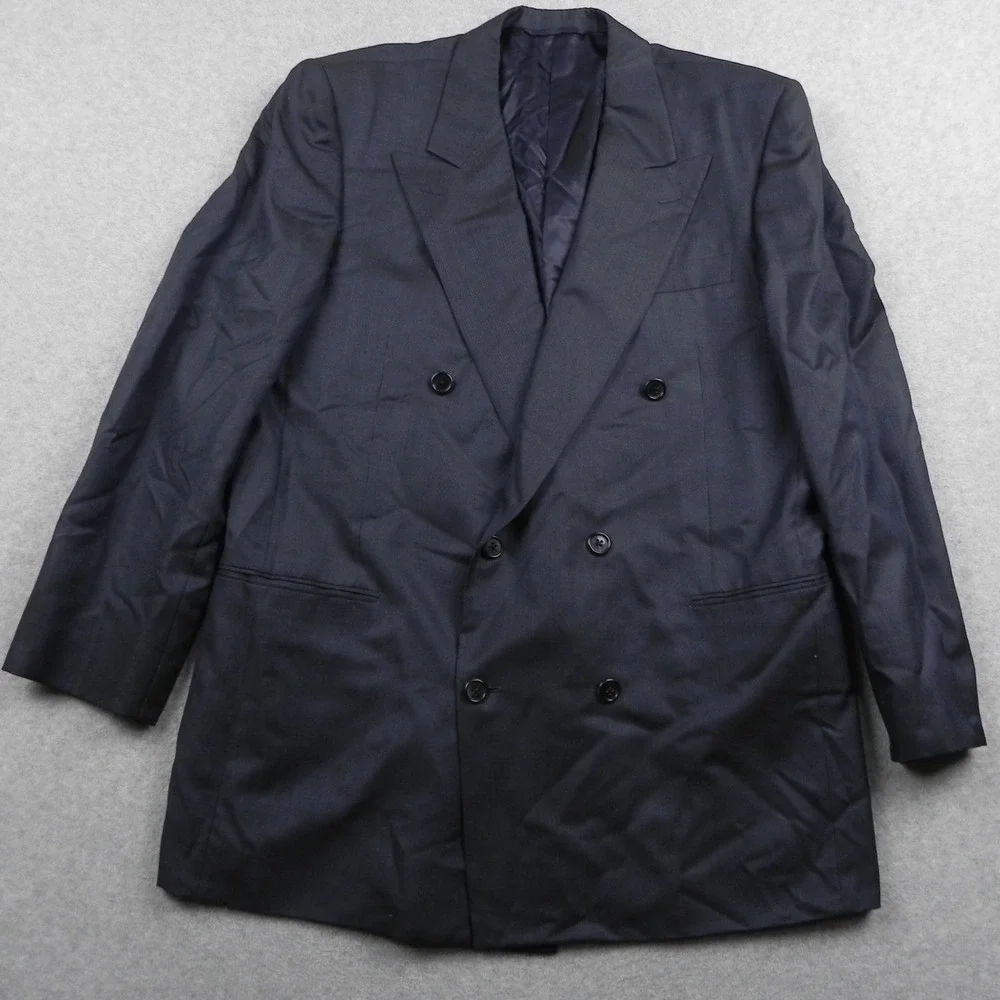 Hickey Freeman Blazer Mens 42L Boardroom Navy Wool Silk Double Breasted Jacket